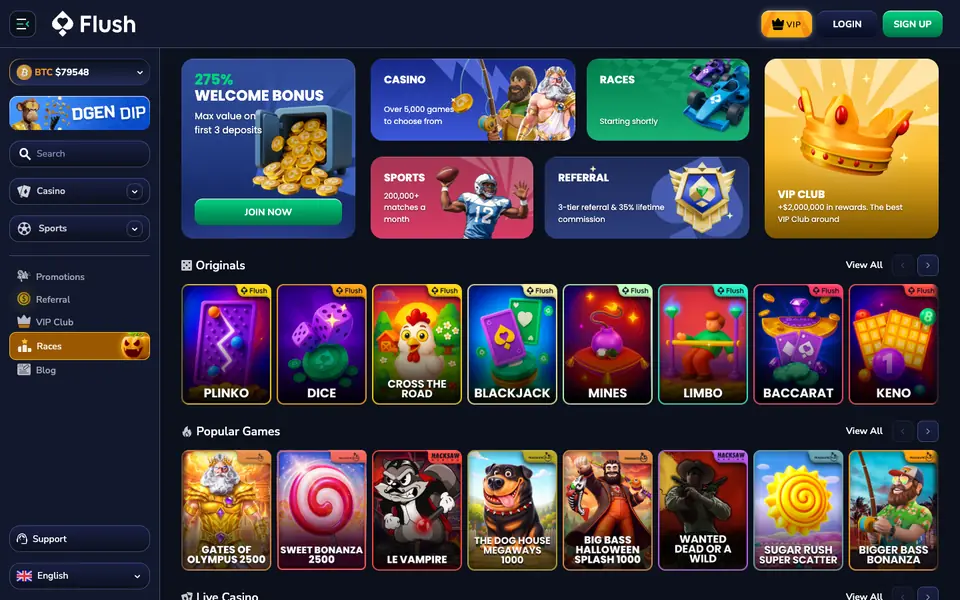 Flush Casino lobby