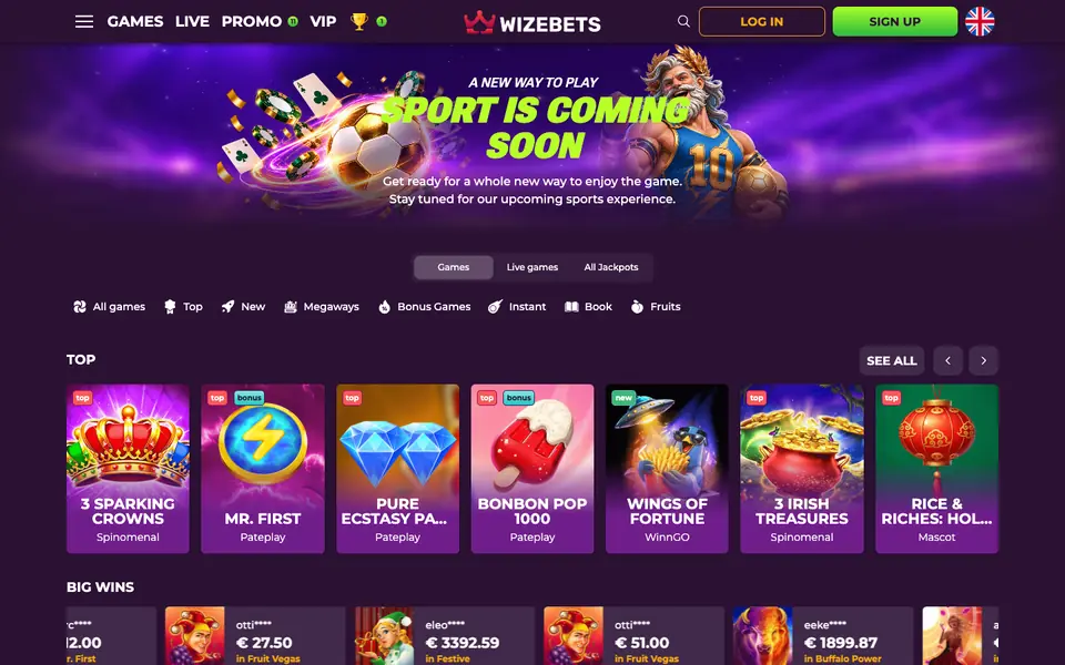 Wizebets lobby