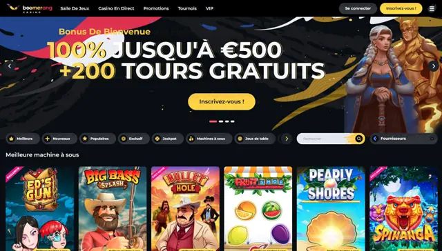 Page d’accueil de Boomerang Casino (2023)