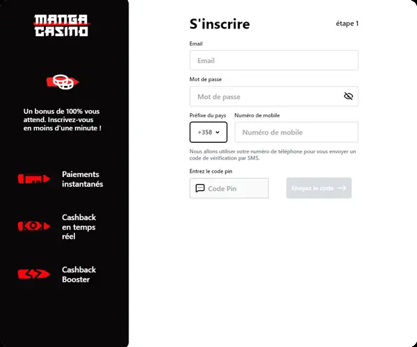 Formulaire d’inscription de Manga Casino (2023)
