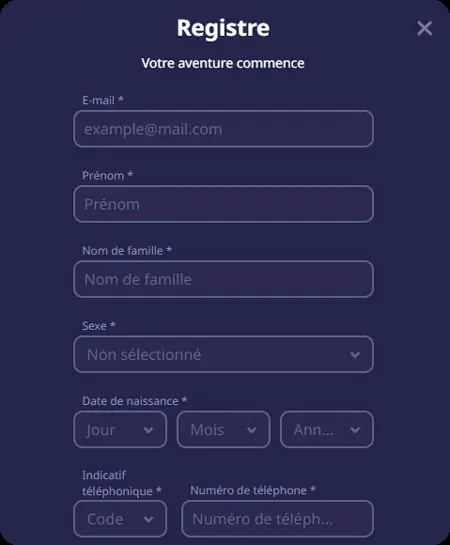 Formulaire d’inscription de PlanetSpin (2023)